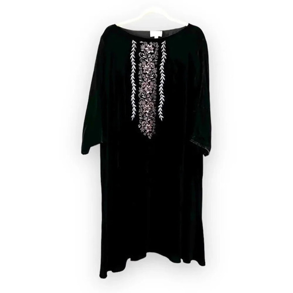 Ryllace Elan Embroidered Black Velvet Dress Size 22 Silk Blend Holiday Plus Size - Picture 1 of 8